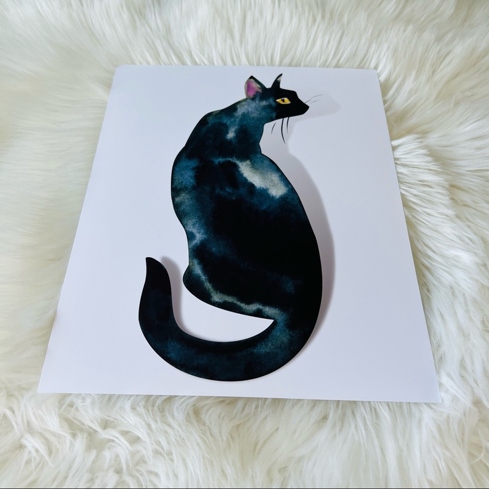 Watercolor Black Cat Portrait Wall Art Print Poster Unframed - Picture 11 of 16